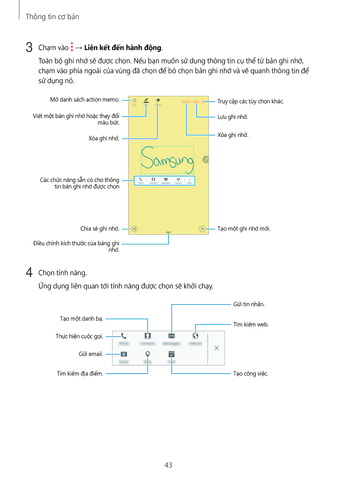 Samsung SM-N920CZWAXXV, CG-N920FZWXVTC manual Chạm vào → Liên kết đến hành động 