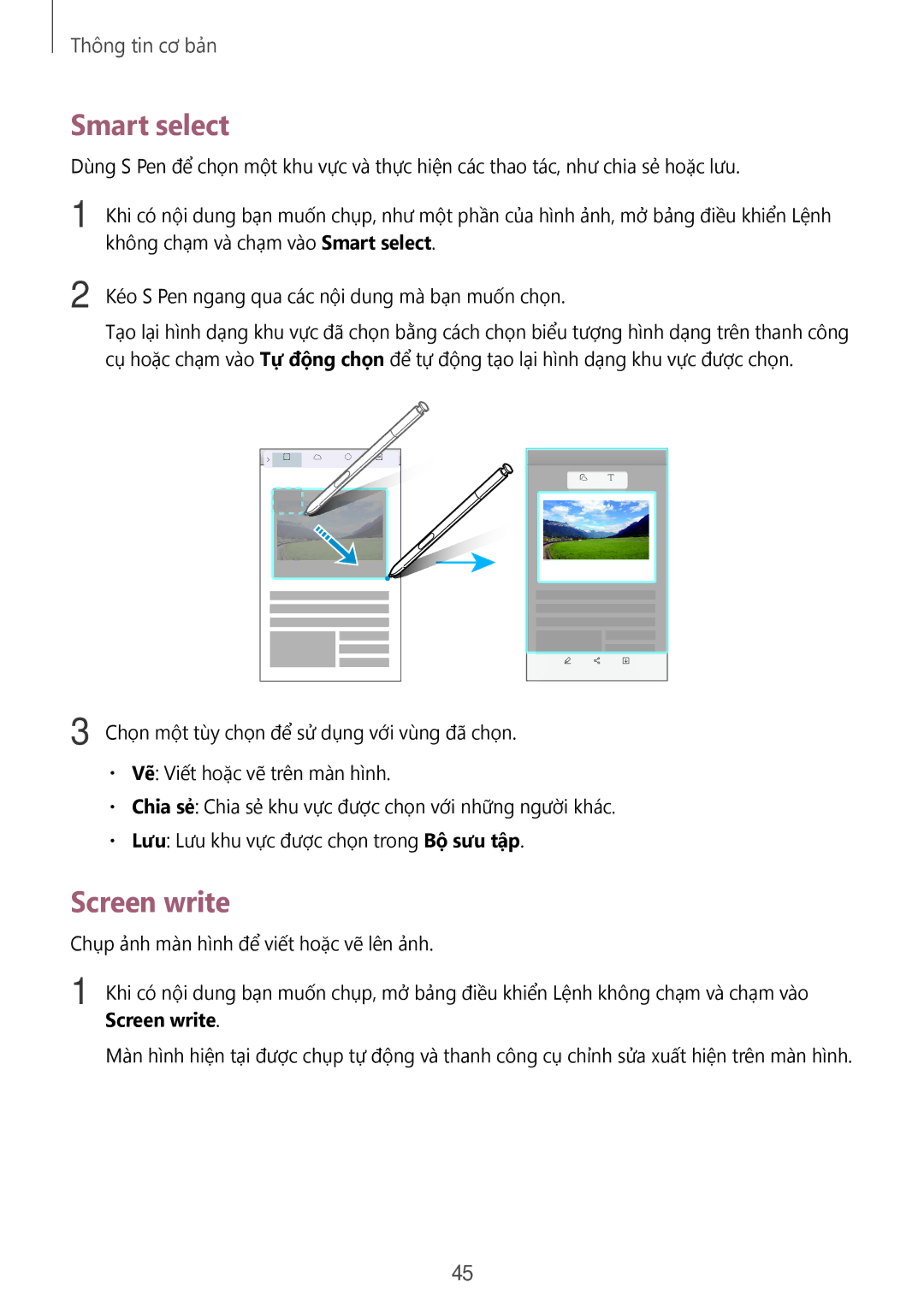 Samsung SM-N920CZWAXXV, CG-N920FZWXVTC manual Smart select, Screen write 