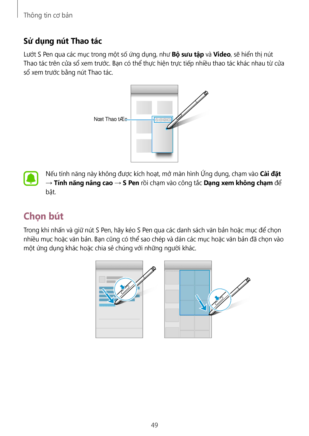 Samsung SM-N920CZWAXXV, CG-N920FZWXVTC manual Chọn bút, Sử dụng nút Thao tác 