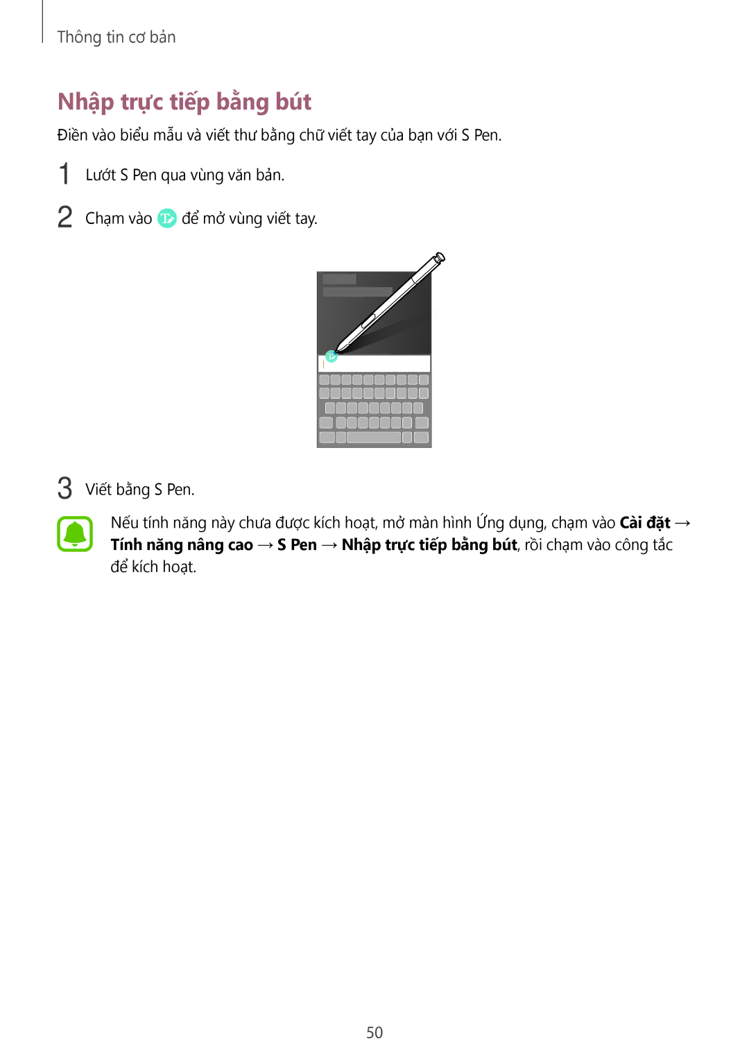 Samsung CG-N920FZWXVTC, SM-N920CZWAXXV manual Nhập trực tiếp bằng bút 