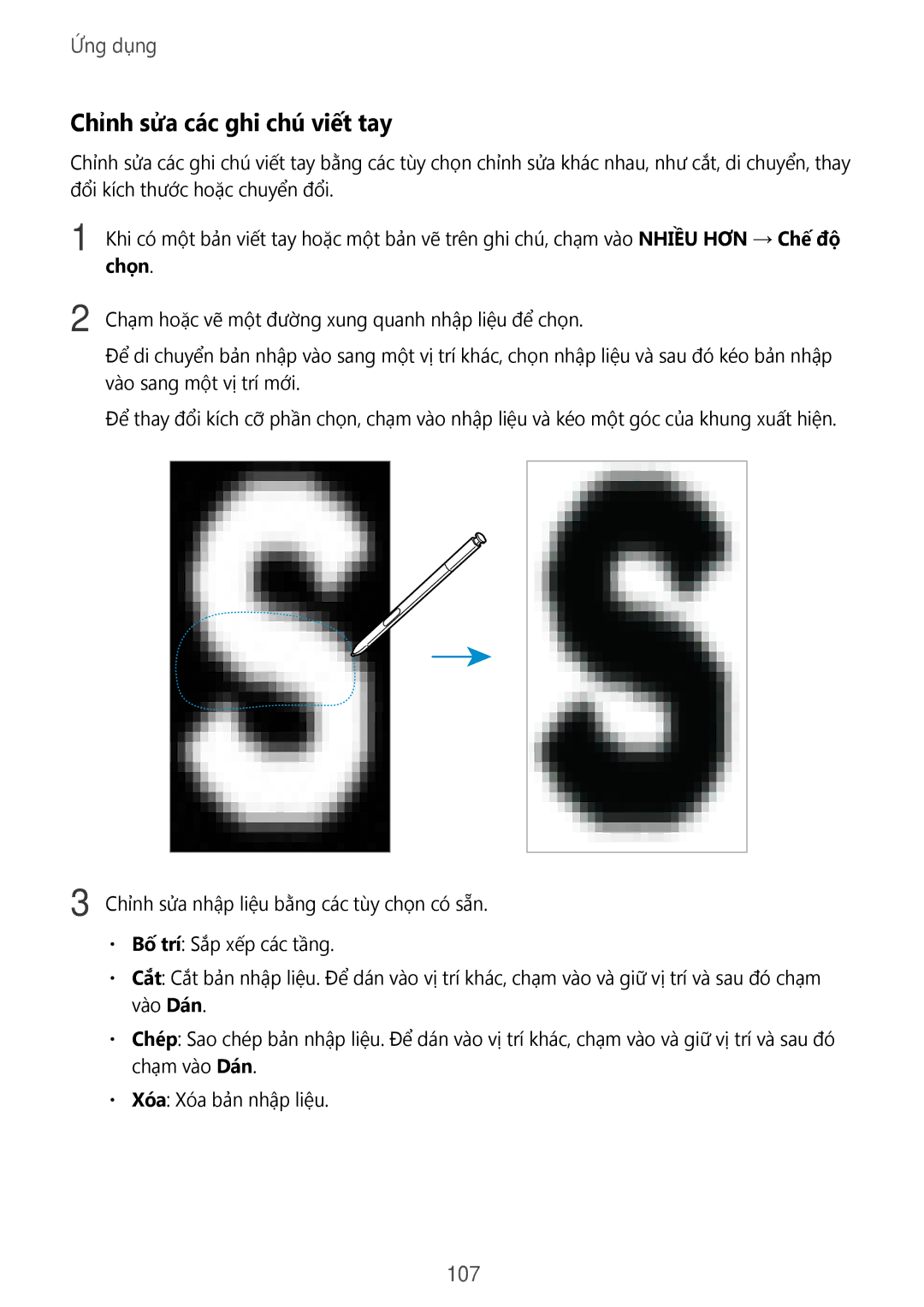 Samsung SM-N920CZWAXXV, CG-N920FZWXVTC manual Chỉnh sửa các ghi chú viết tay, 107, Chọn 