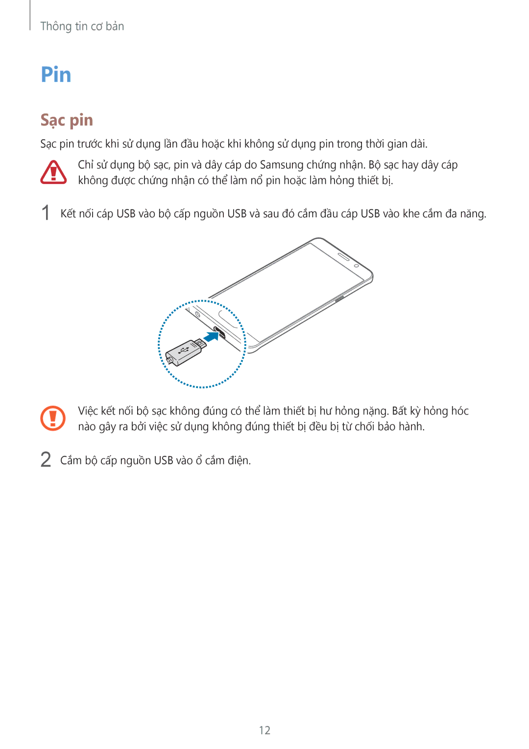 Samsung CG-N920FZWXVTC, SM-N920CZWAXXV manual Pin, Sạc pin 