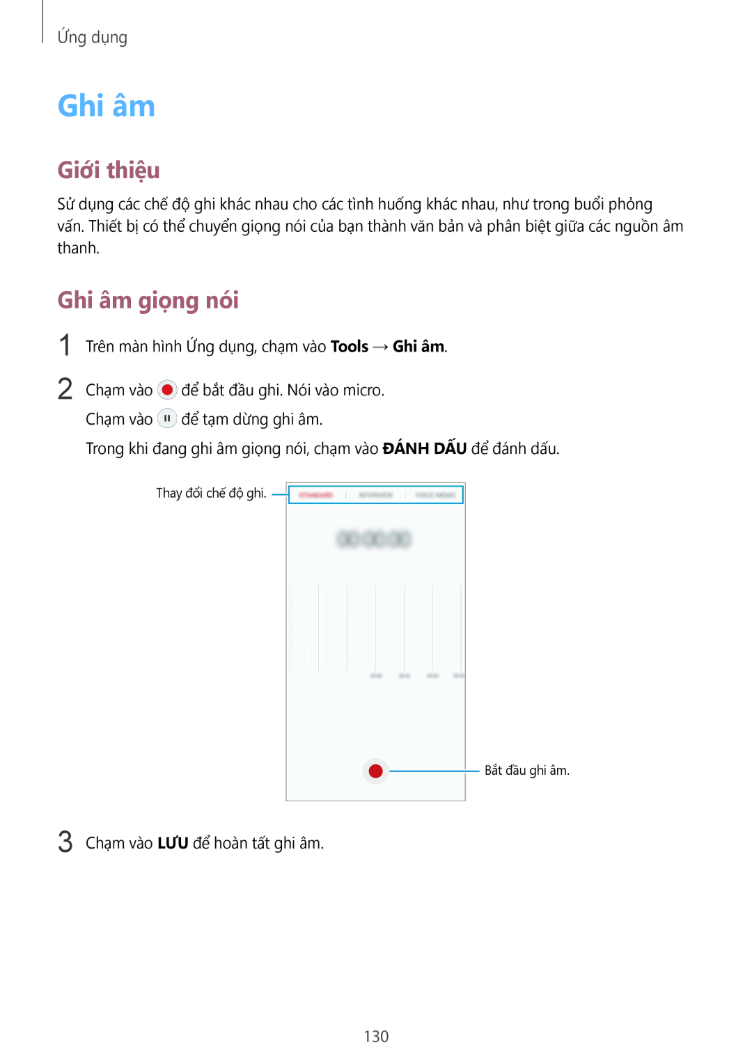 Samsung CG-N920FZWXVTC, SM-N920CZWAXXV manual Ghi âm giọng nói, 130 