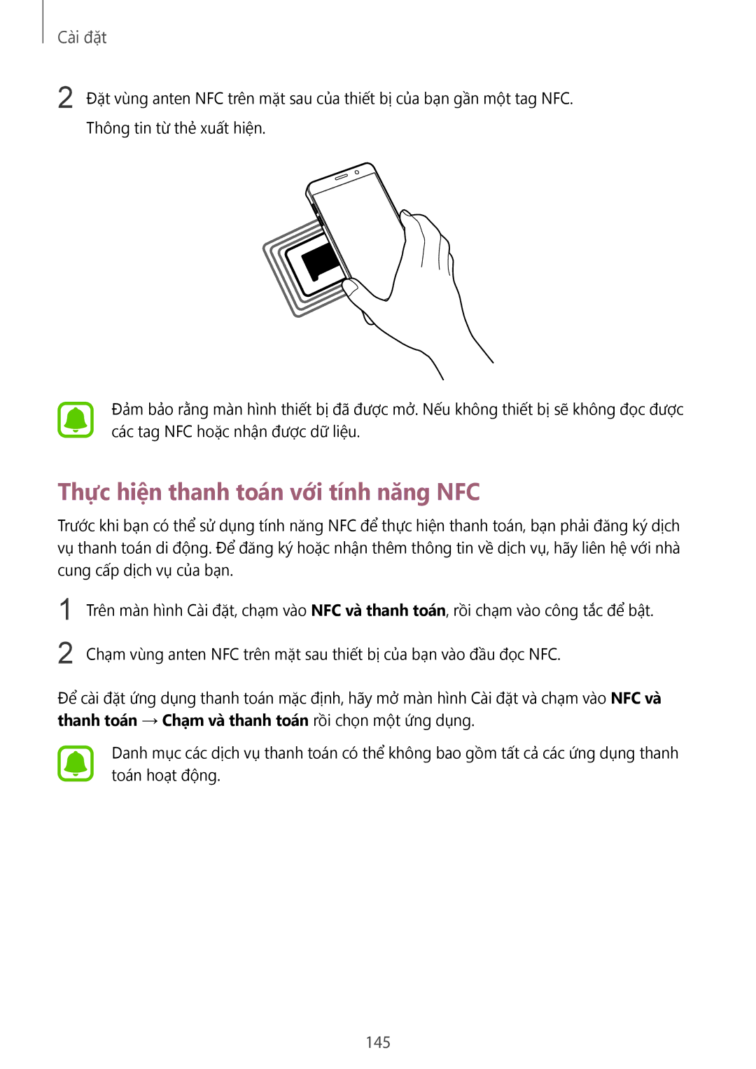 Samsung SM-N920CZWAXXV, CG-N920FZWXVTC manual Thực hiện thanh toán với tính năng NFC, 145 
