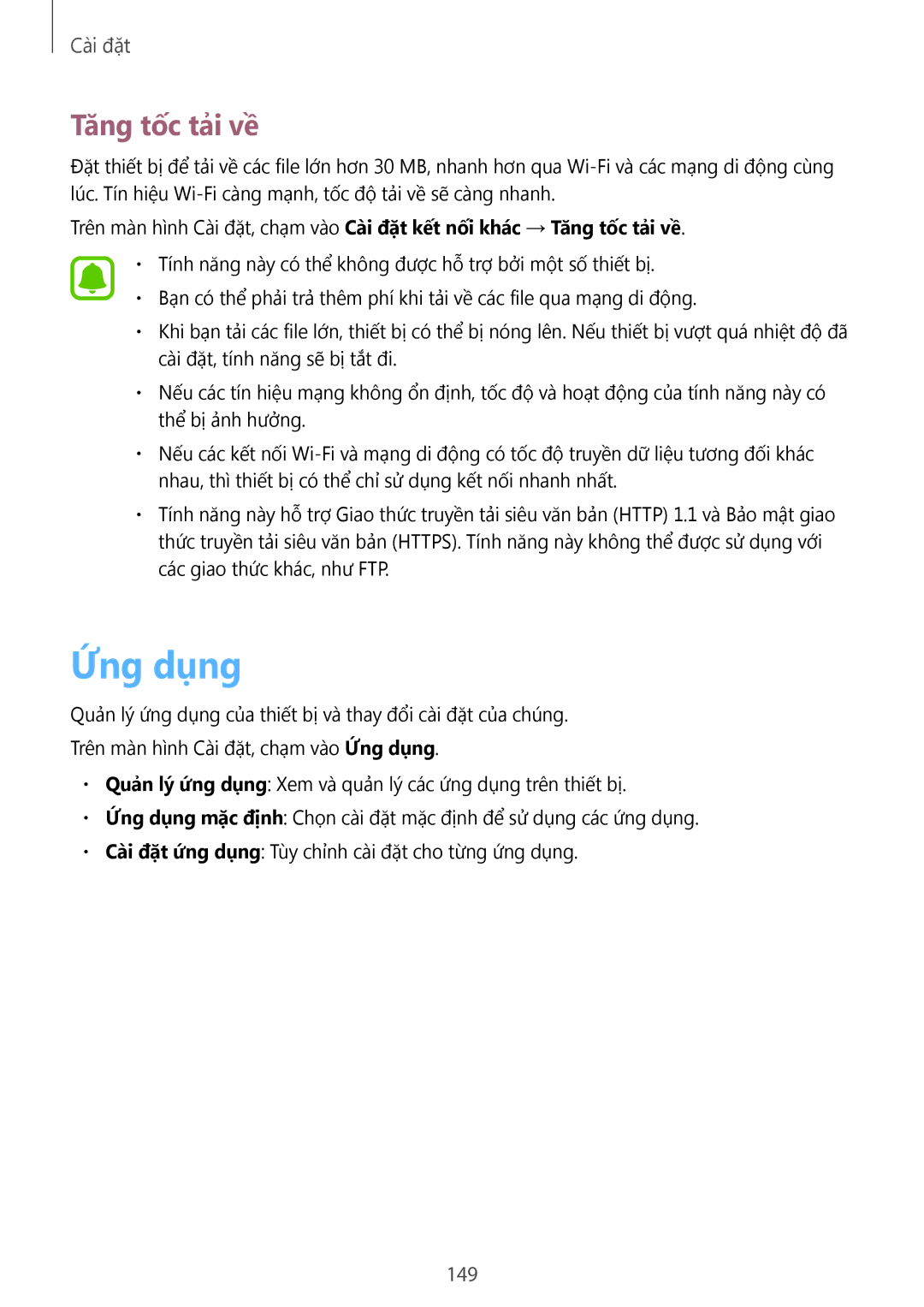 Samsung SM-N920CZWAXXV, CG-N920FZWXVTC manual Ứng dụng, Tăng tốc tải về, 149 
