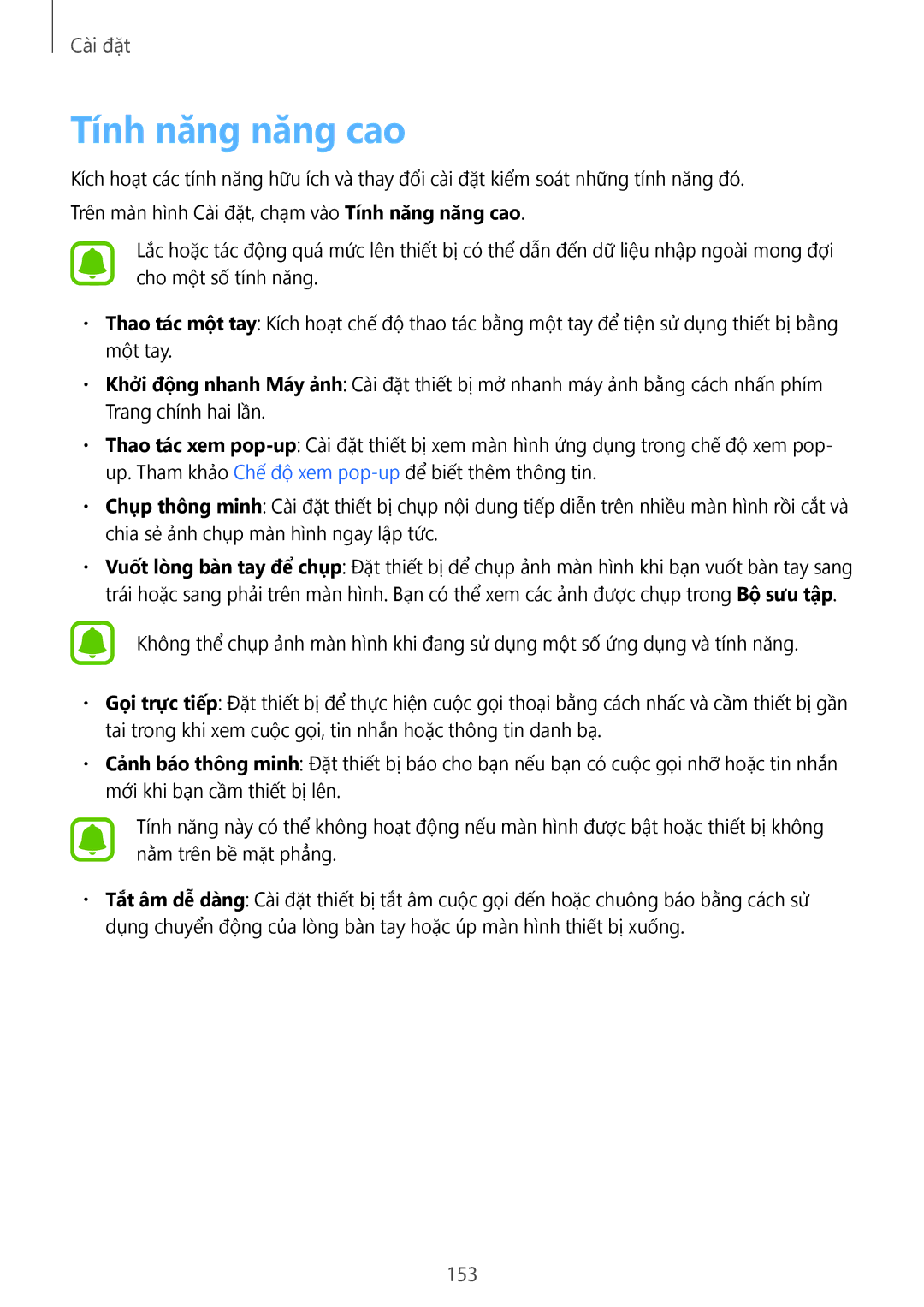 Samsung SM-N920CZWAXXV, CG-N920FZWXVTC manual Tính năng năng cao, 153 