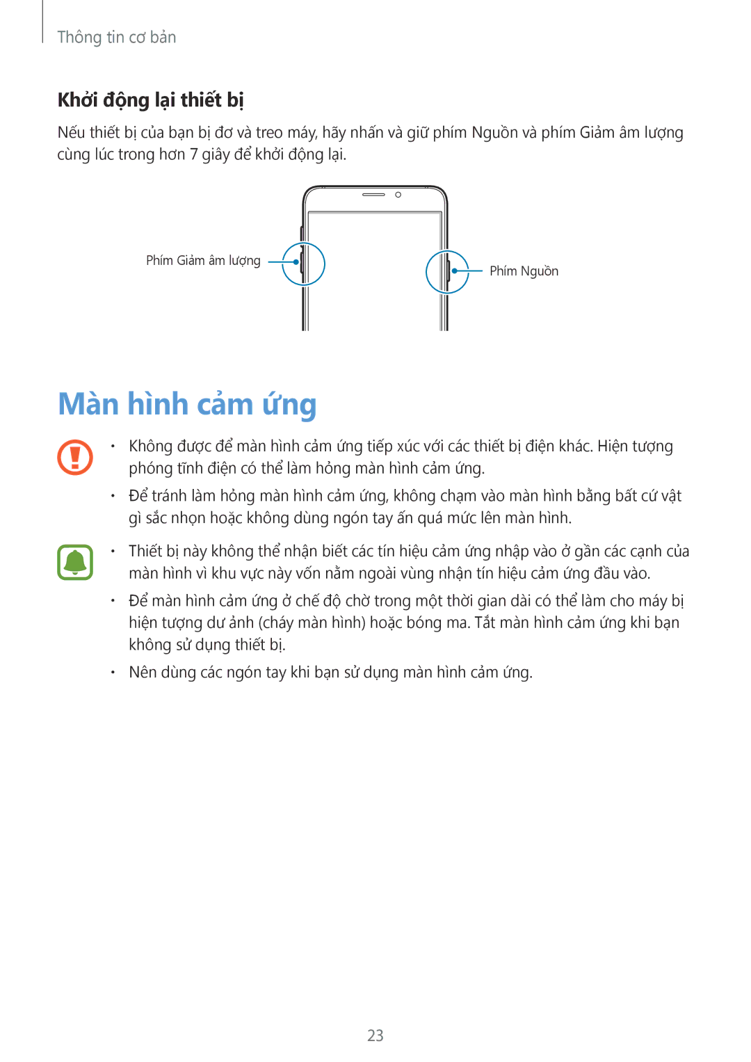 Samsung SM-N920CZWAXXV, CG-N920FZWXVTC manual Màn hình cảm ứng, Khởi động lại thiết bị 