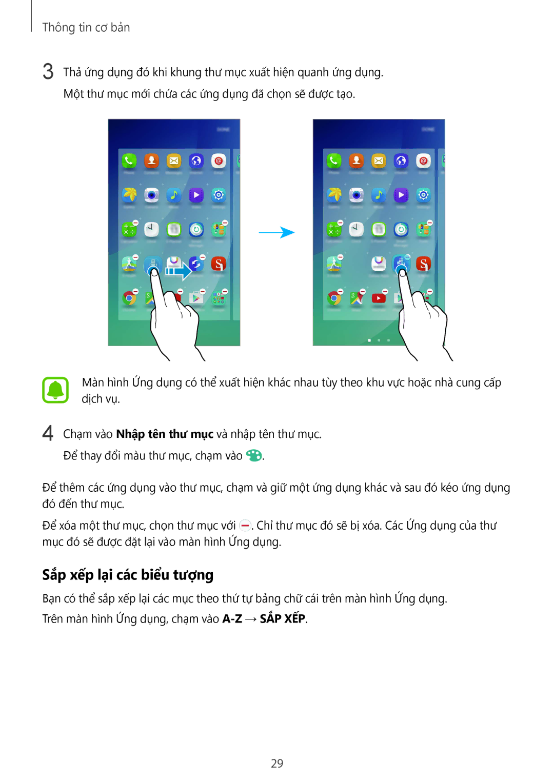 Samsung SM-N920CZWAXXV, CG-N920FZWXVTC manual Sắp xếp lại các biểu tượng 