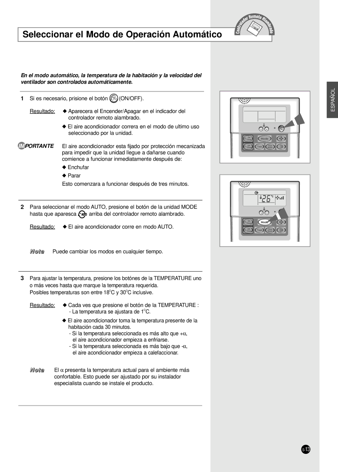 Samsung CH18CAX, CH36CAX, CH36ZAX, CH44CAX, CH24CAX, CH24ZAX, CH44ZAX, UBH3600G Seleccionar el Modo de Operación Automático 