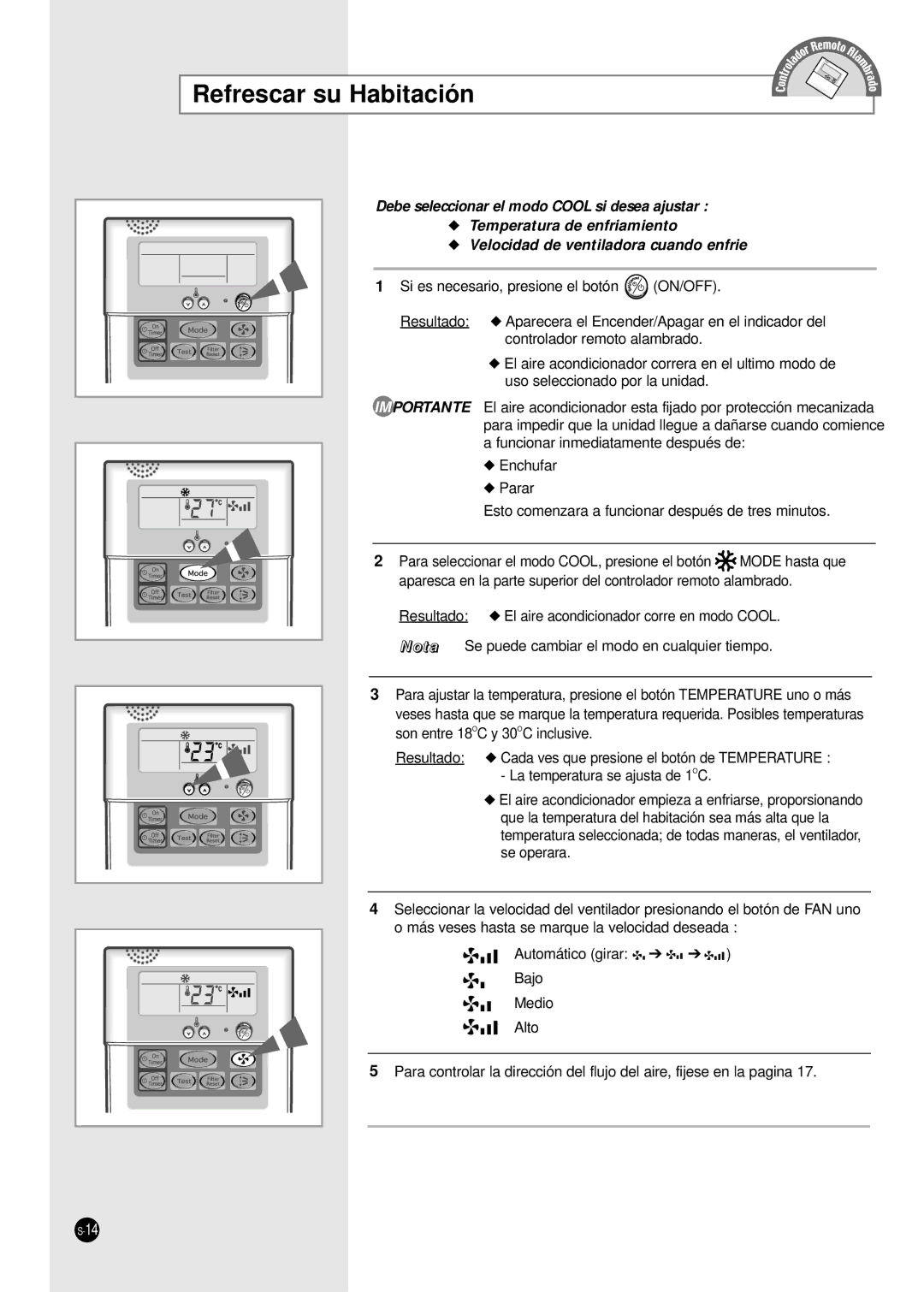 Samsung CH24ZAX, CH36CAX, CH36ZAX, CH44CAX, CH24CAX, CH18CAX Refrescar su Habitación, Velocidad de ventiladora cuando enfrie 