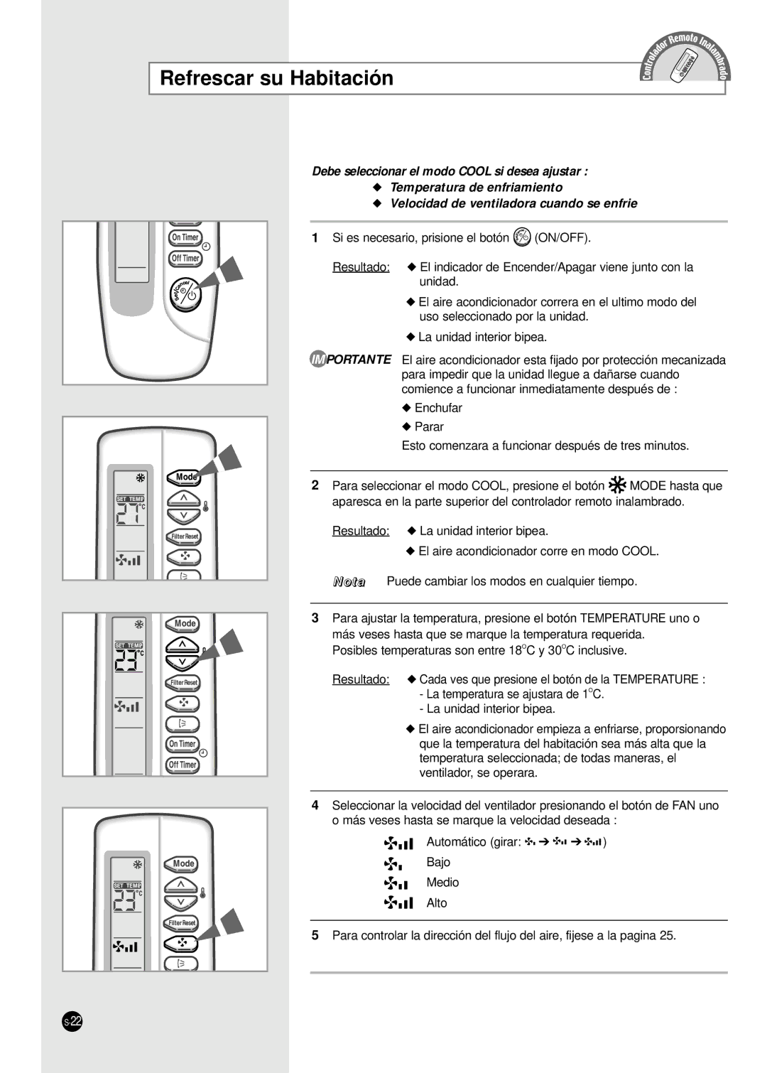 Samsung CH18CAX, CH36CAX, CH36ZAX, CH44CAX, CH24CAX, CH24ZAX, CH44ZAX, UBH3600G, UBH4400G Refrescar su Habitación 