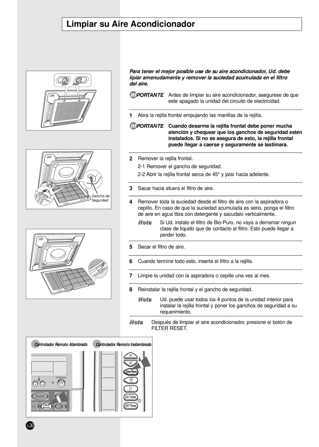 Samsung CH24CAX, CH36CAX, CH36ZAX, CH44CAX, CH18CAX, CH24ZAX, CH44ZAX, UBH3600G, UBH4400G Limpiar su Aire Acondicionador 