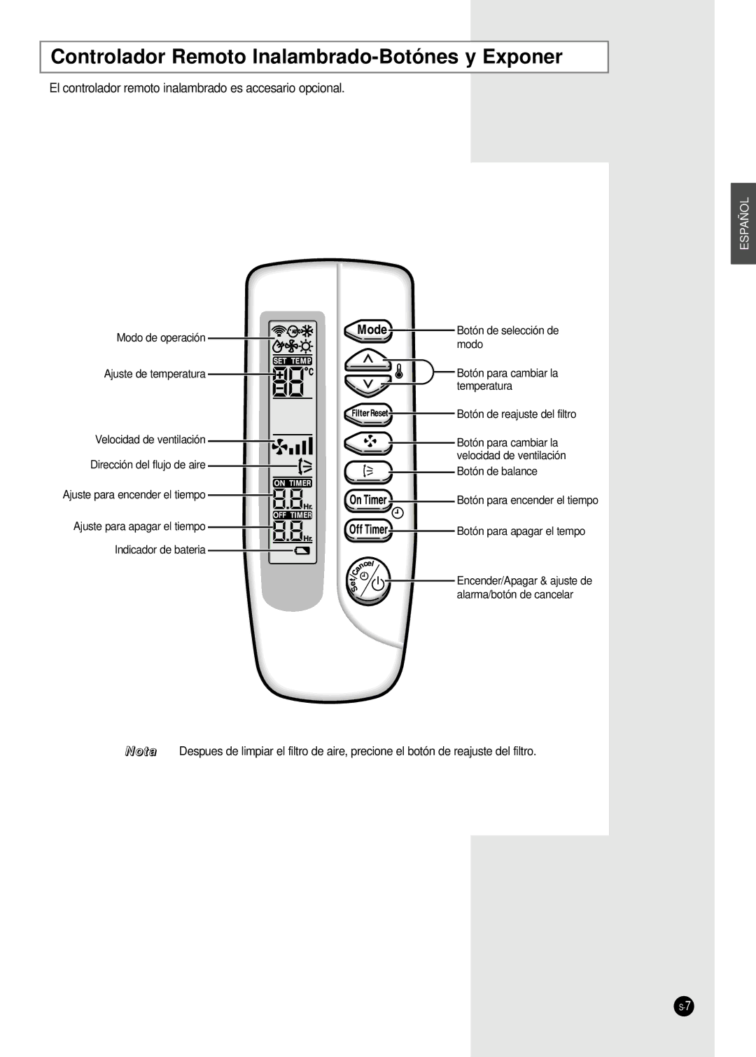 Samsung UBH3600G Controlador Remoto Inalambrado-Botónes y Exponer, El controlador remoto inalambrado es accesario opcional 