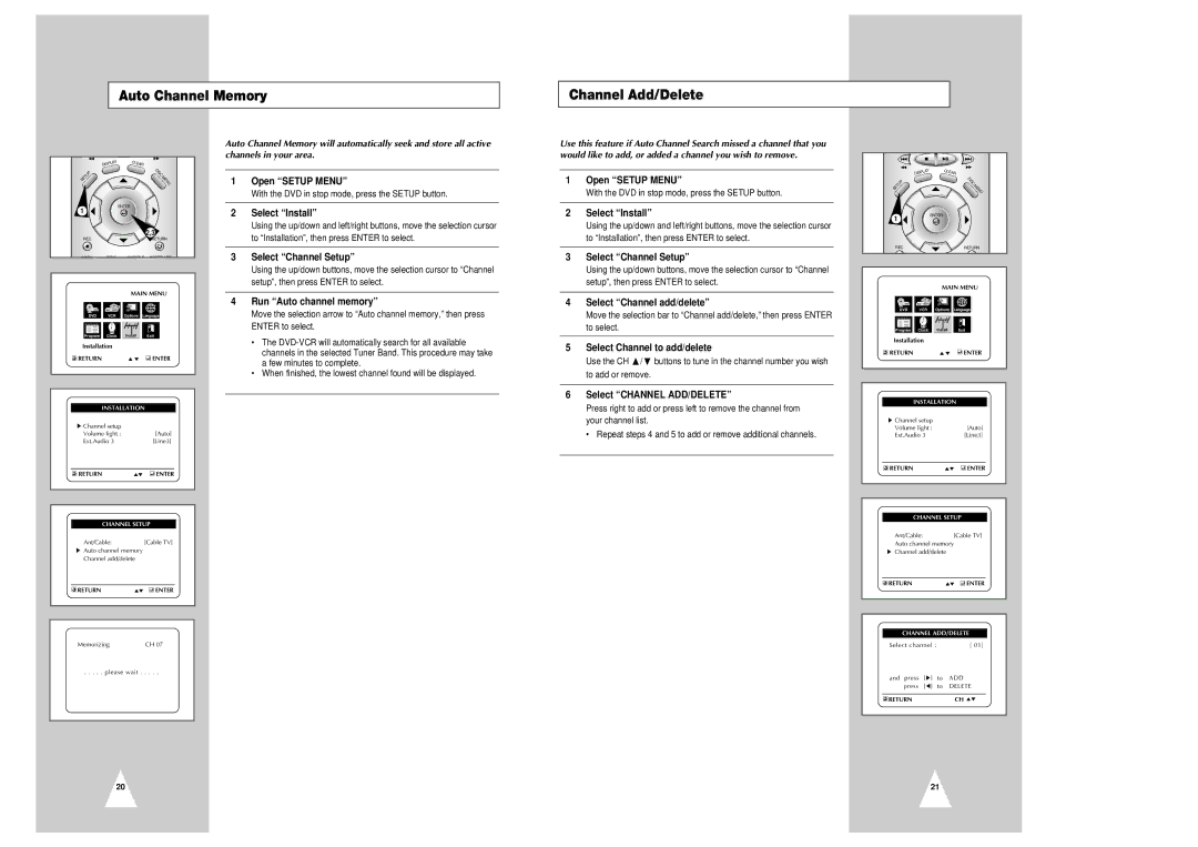 Samsung CHT-350 Auto Channel Memory Channel Add/Delete, Run Auto channel memory, Select Channel add/delete 