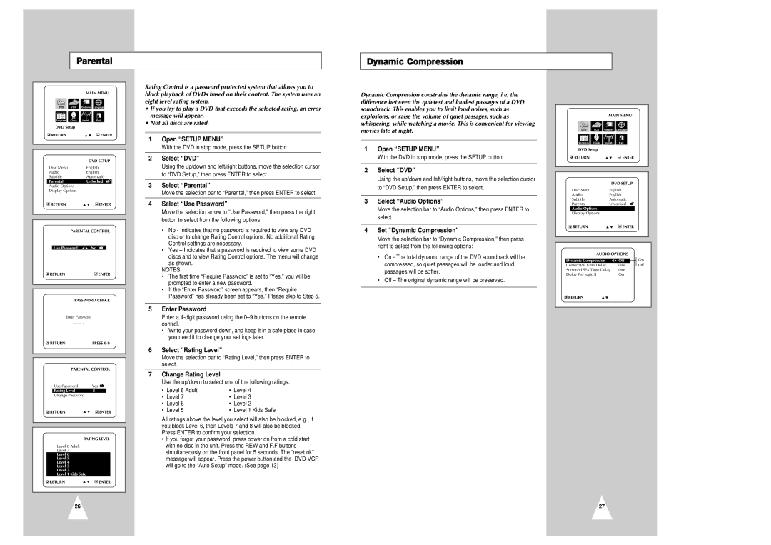 Samsung CHT-350 instruction manual Parental Dynamic Compression 