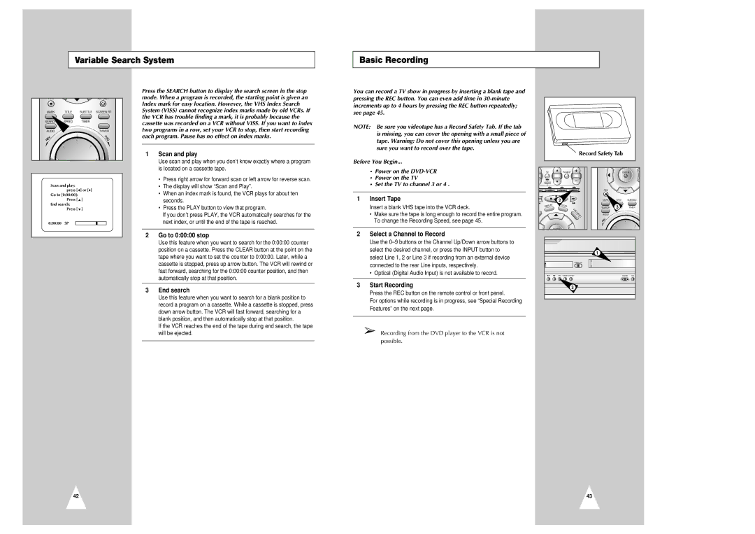 Samsung CHT-350 instruction manual Variable Search System Basic Recording 