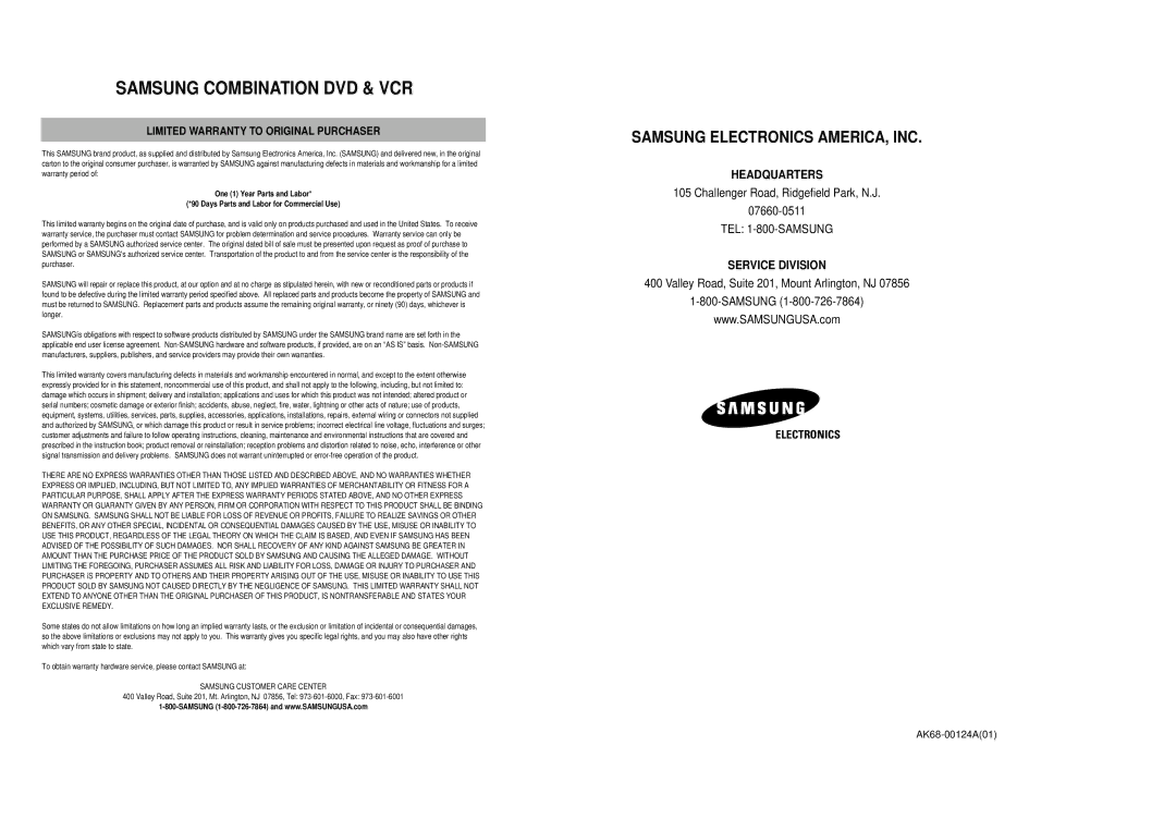 Samsung CHT-350 instruction manual Samsung Combination DVD & VCR 