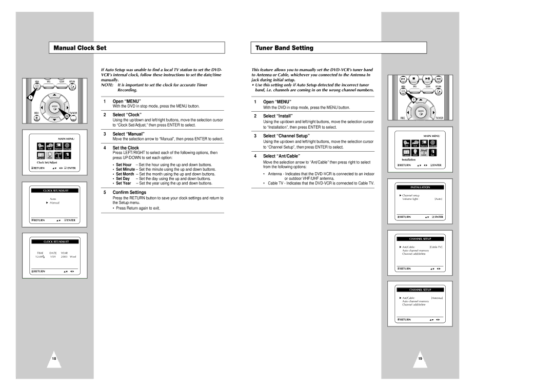 Samsung CHT-420 instruction manual Manual Clock Set Tuner Band Setting 