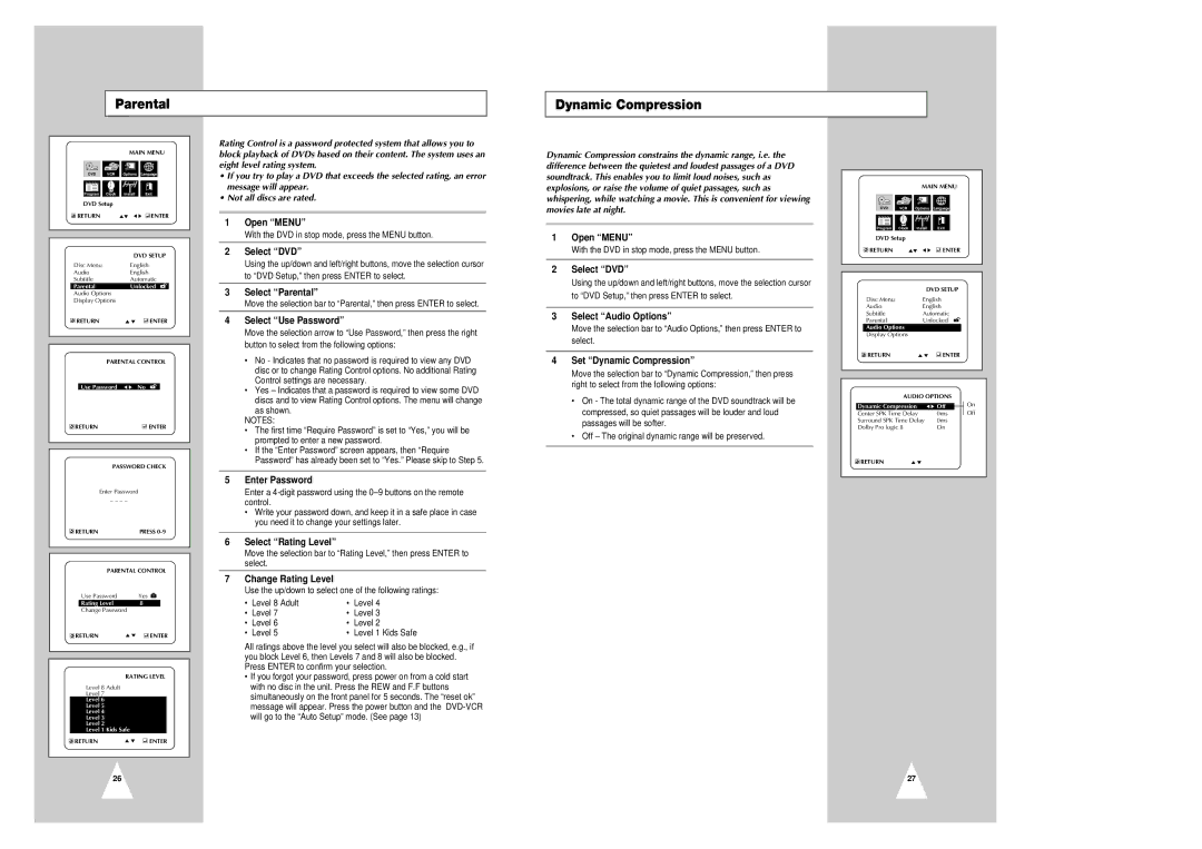 Samsung CHT-420 instruction manual Parental Dynamic Compression 