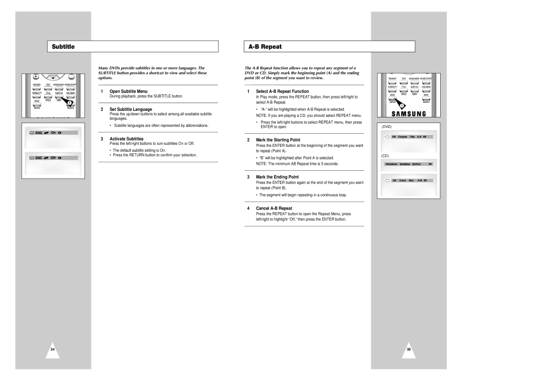 Samsung CHT-420 instruction manual Subtitle Repeat 