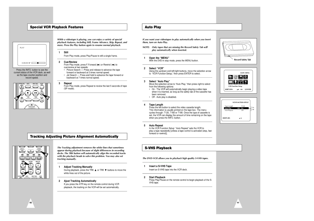Samsung CHT-420 Special VCR Playback Features Auto Play, Tracking Adjusting Picture Alignment Automatically, VHS Playback 