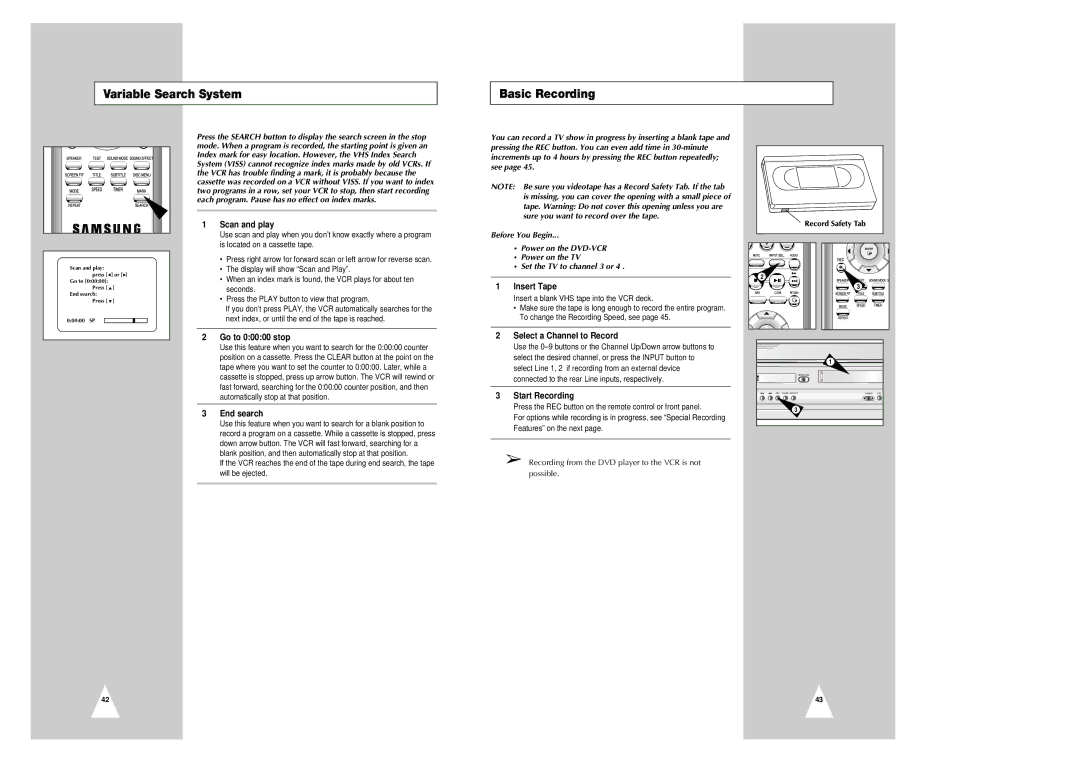 Samsung CHT-420 instruction manual Variable Search System Basic Recording 