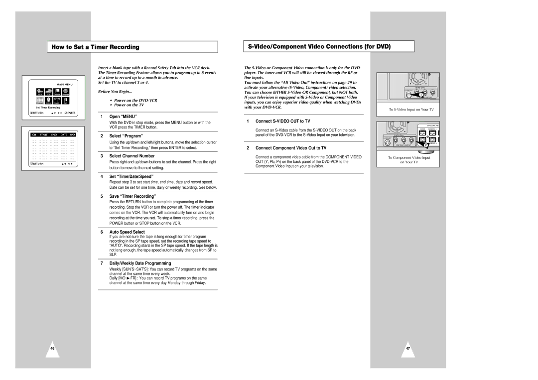 Samsung CHT-420 instruction manual Select Channel Number, Set Time/Date/Speed, Save Timer Recording, Auto Speed Select 