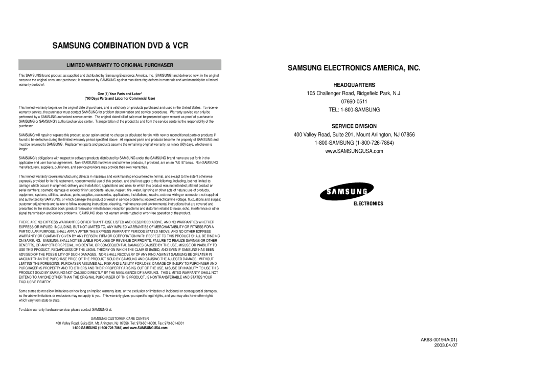 Samsung CHT-420 instruction manual Samsung Combination DVD & VCR 