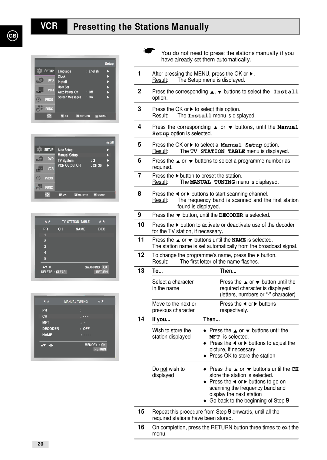 Samsung CHT-500 instruction manual Presetting the Stations Manually, 13 To...Then, If you Then 