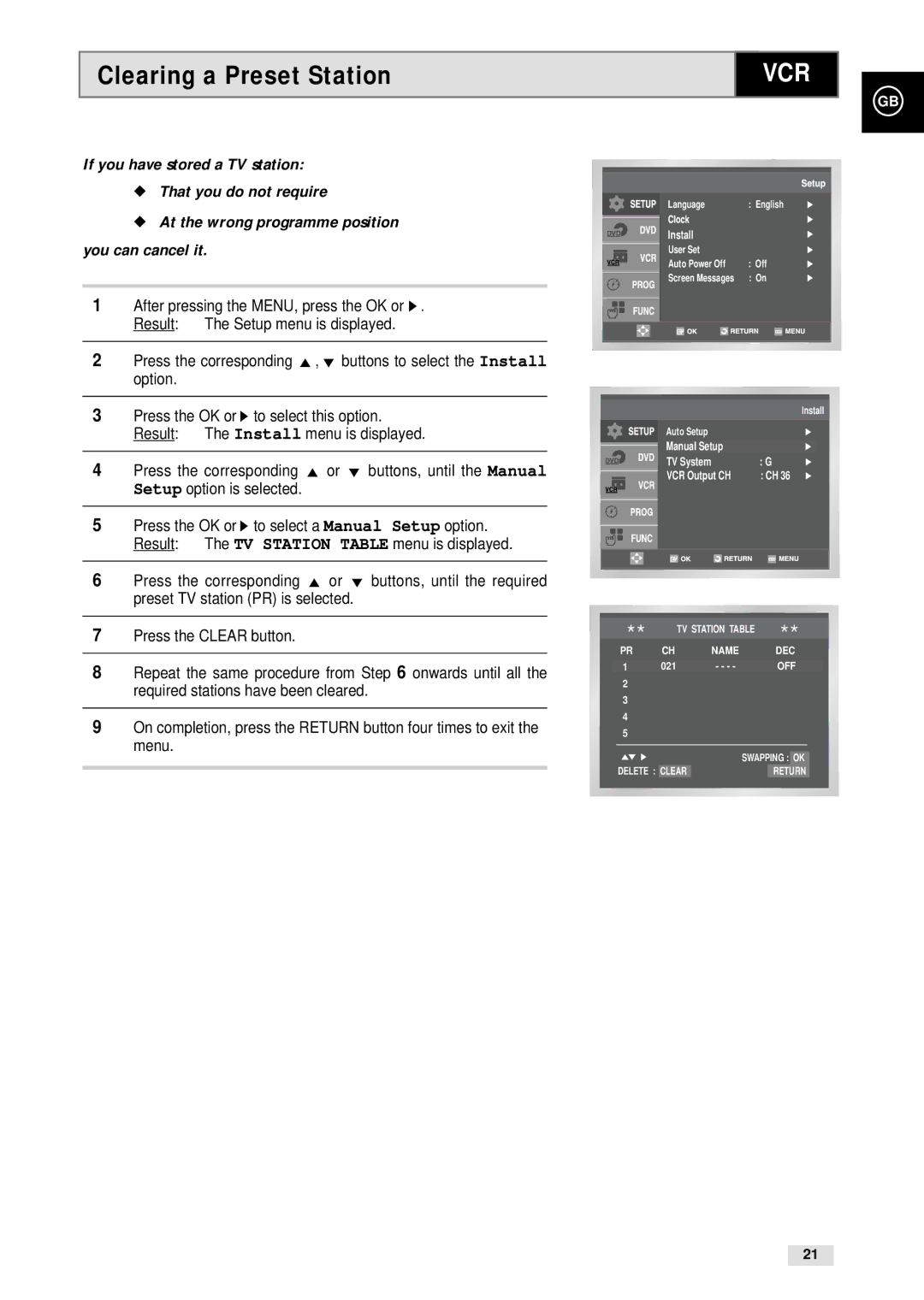 Samsung CHT-500 instruction manual Clearing a Preset Station 