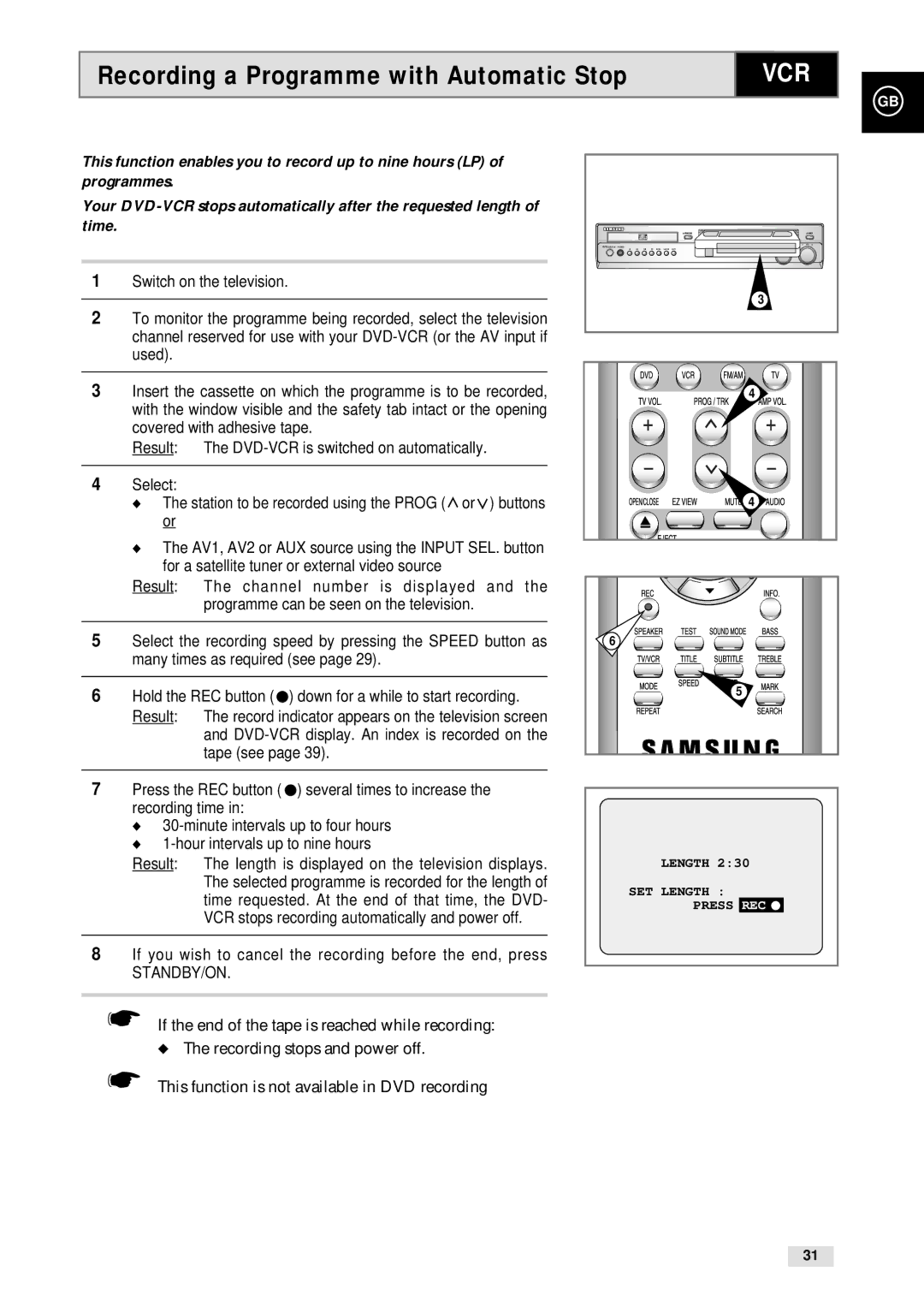 Samsung CHT-500 Recording a Programme with Automatic Stop, If you wish to cancel the recording before the end, press 