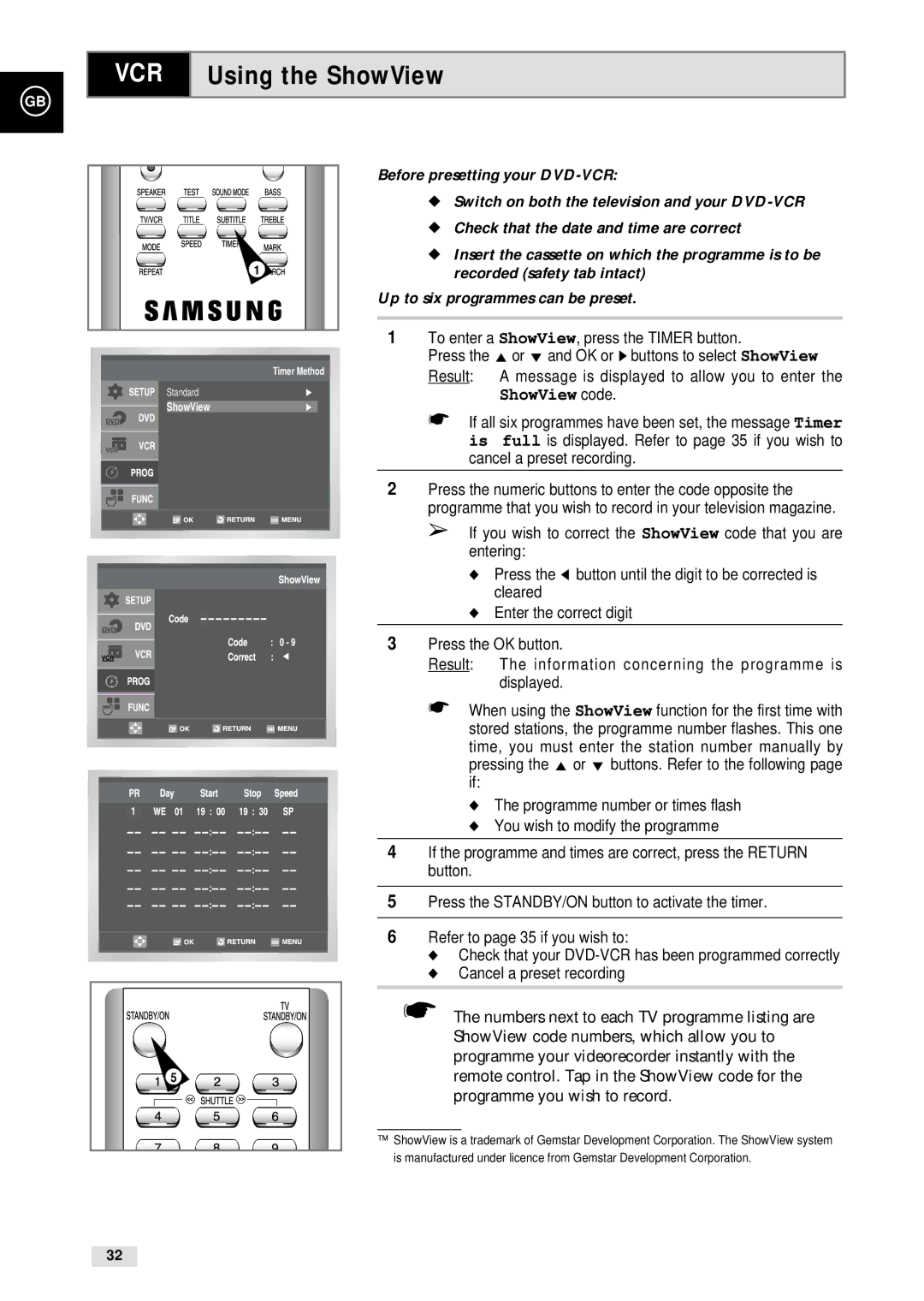 Samsung CHT-500 instruction manual VCR Using the ShowView, To enter a ShowView, press the Timer button 