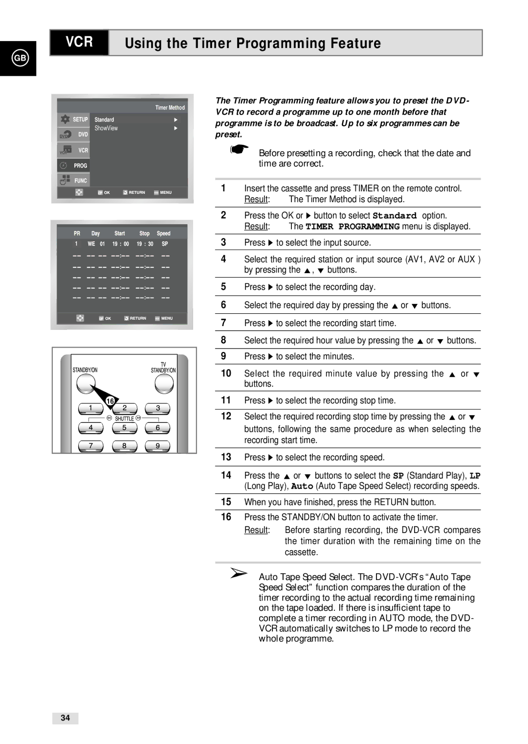 Samsung CHT-500 instruction manual Using the Timer Programming Feature 