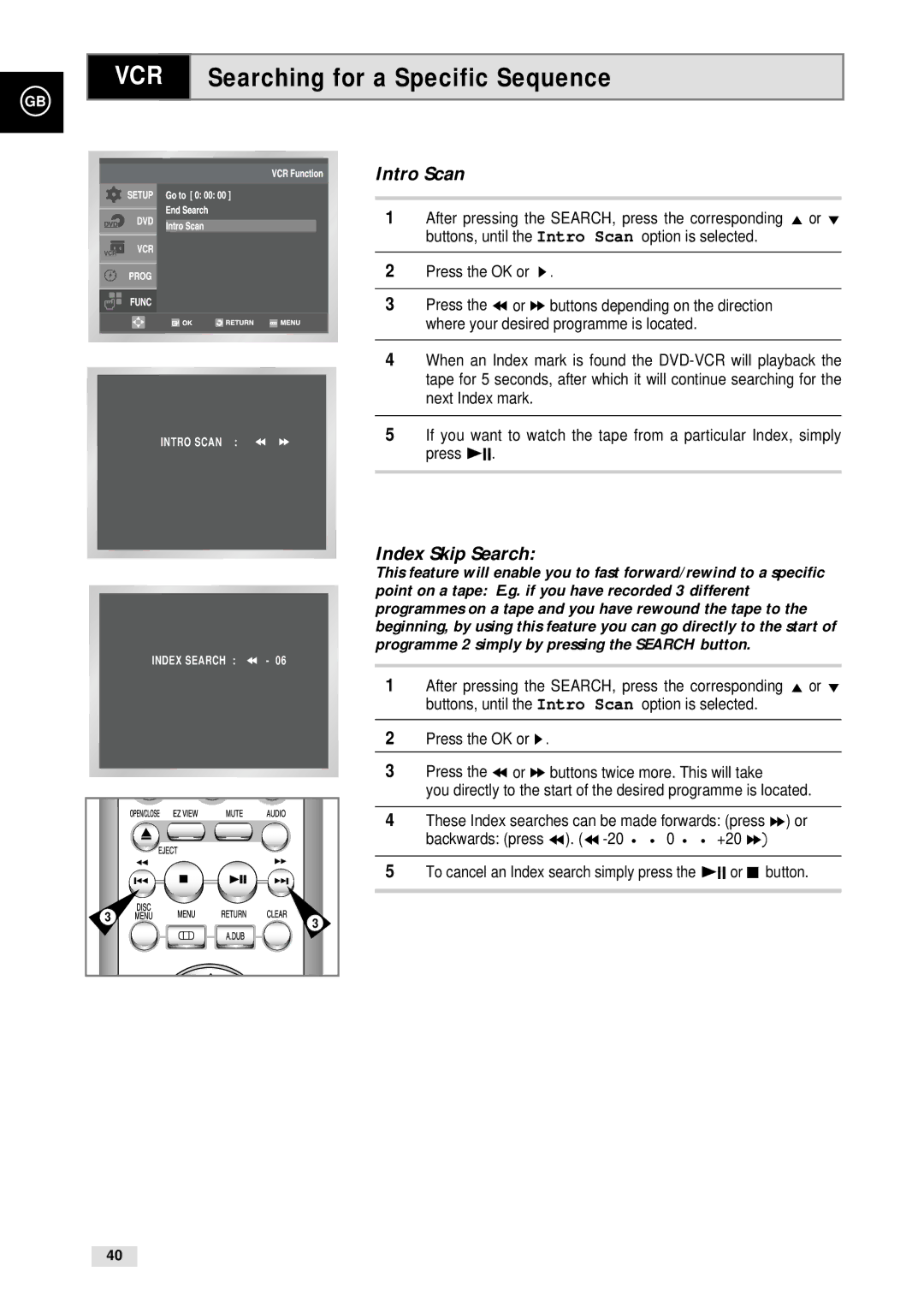 Samsung CHT-500 instruction manual Searching for a Specific Sequence, Intro Scan 