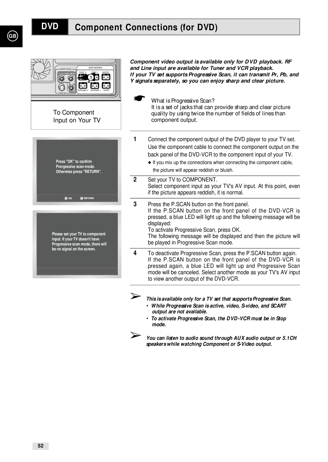 Samsung CHT-500 instruction manual Component Connections for DVD, To Component Input on Your TV 