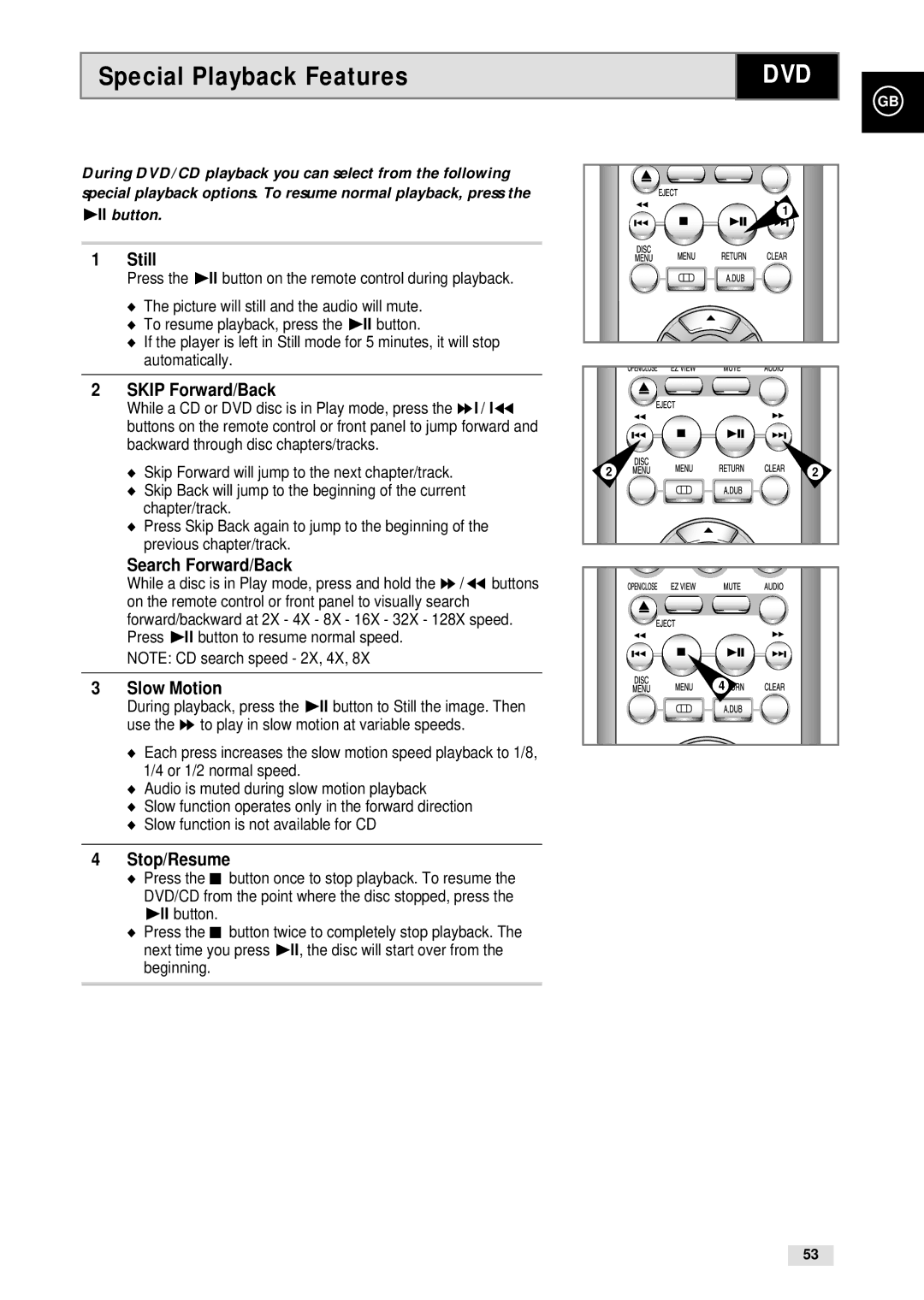 Samsung CHT-500 instruction manual Special Playback Features 