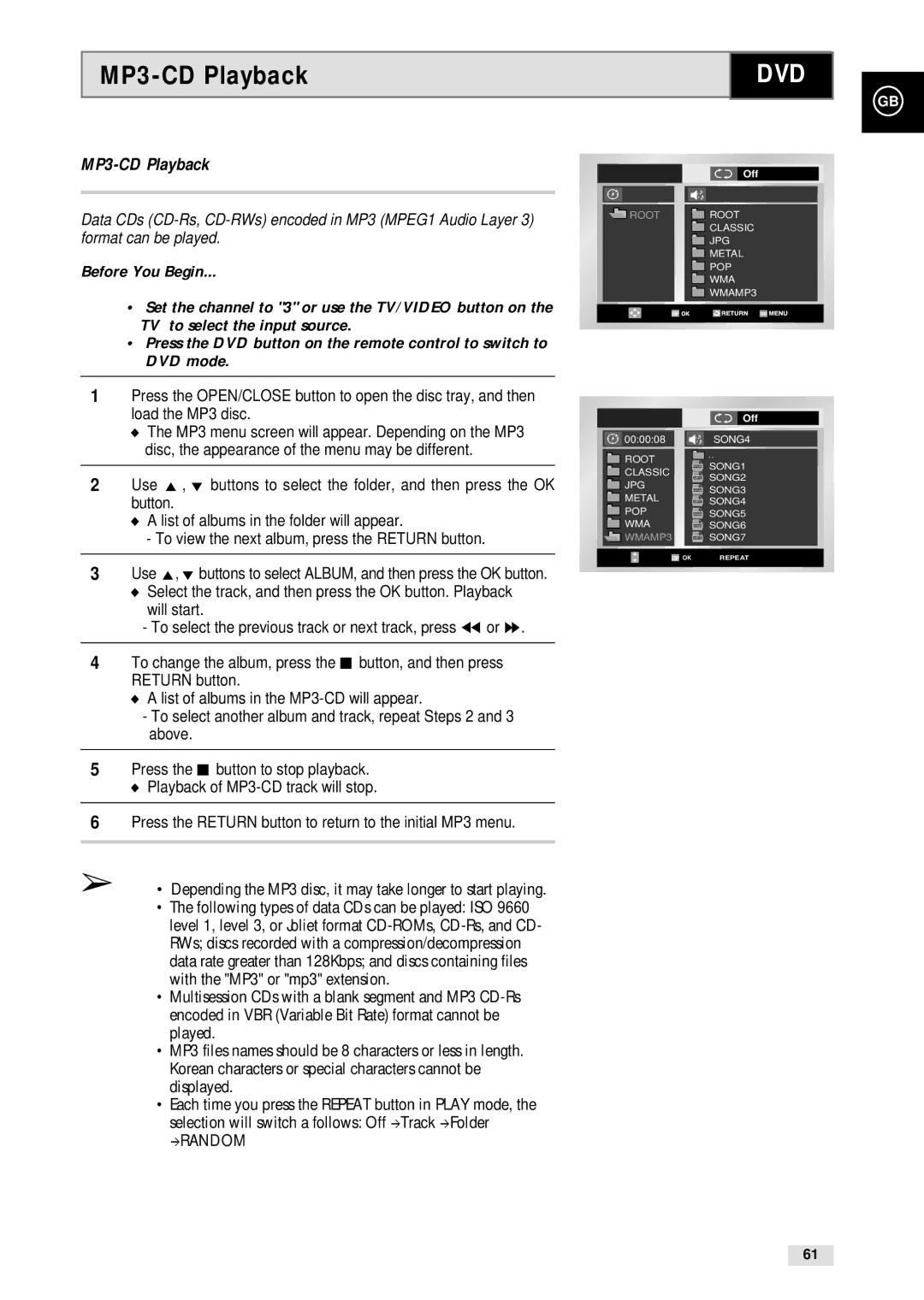 Samsung CHT-500 instruction manual MP3-CD Playback 