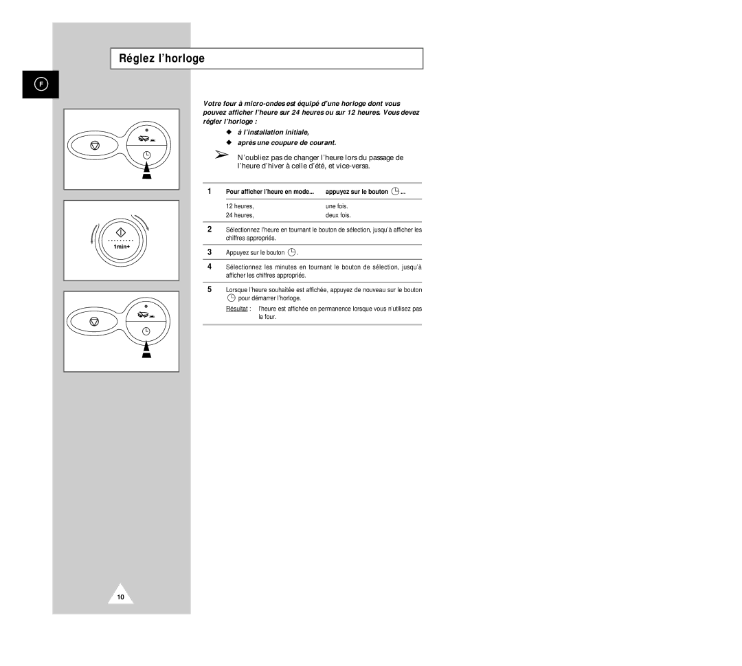 Samsung CK136TM/XEF, CK135M/XEF, CK136T/XEF manual Réglez l’horloge 