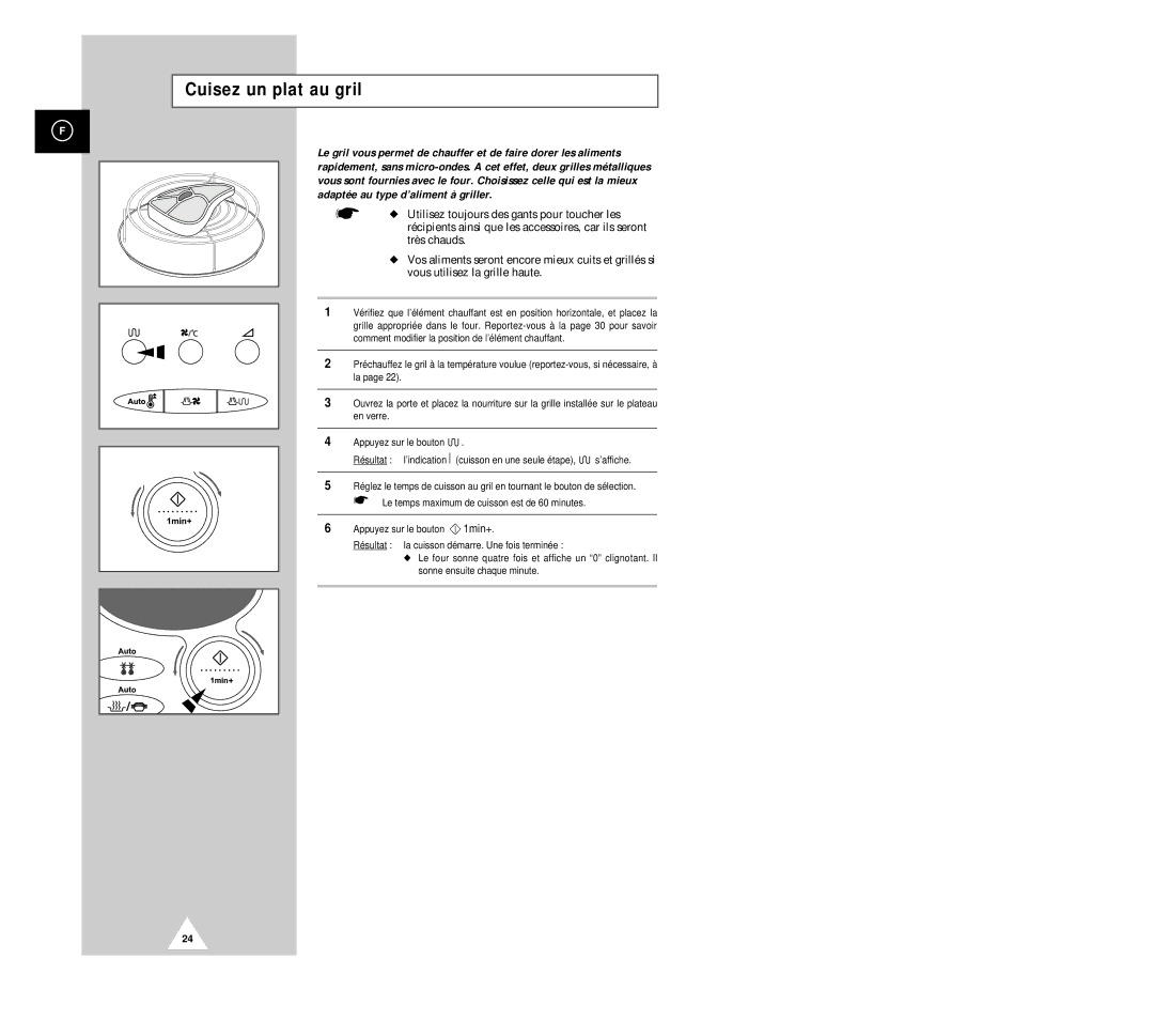 Samsung CK135M/XEF, CK136TM/XEF, CK136T/XEF manual Cuisez un plat au gril, Vous utilisez la grille haute 