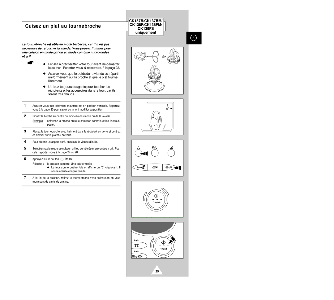 Samsung CK136TM/XEF, CK135M/XEF, CK136T/XEF manual Cuisez un plat au tournebroche 