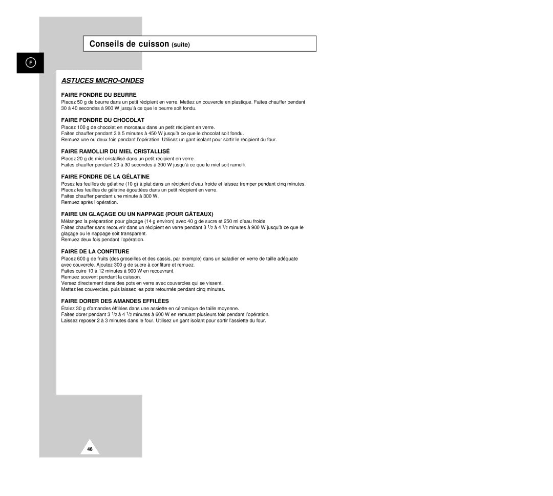 Samsung CK136TM/XEF, CK135M/XEF, CK136T/XEF manual Astuces MICRO-ONDES 