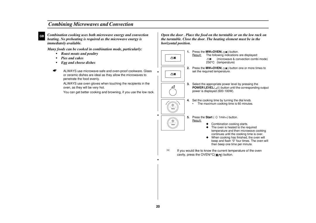 Samsung CK137BR/BWT manual Combining Microwaves and Convection 