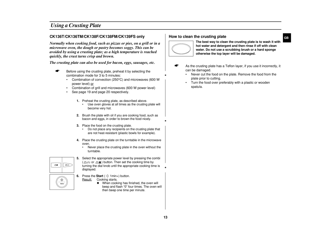 Samsung CK138F/XEF manual Using a Crusting Plate, Otherwise the top layer will be damaged 