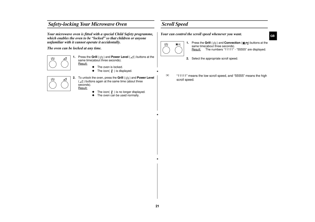 Samsung CK138F/XEF manual Safety-locking Your Microwave Oven, Scroll Speed 