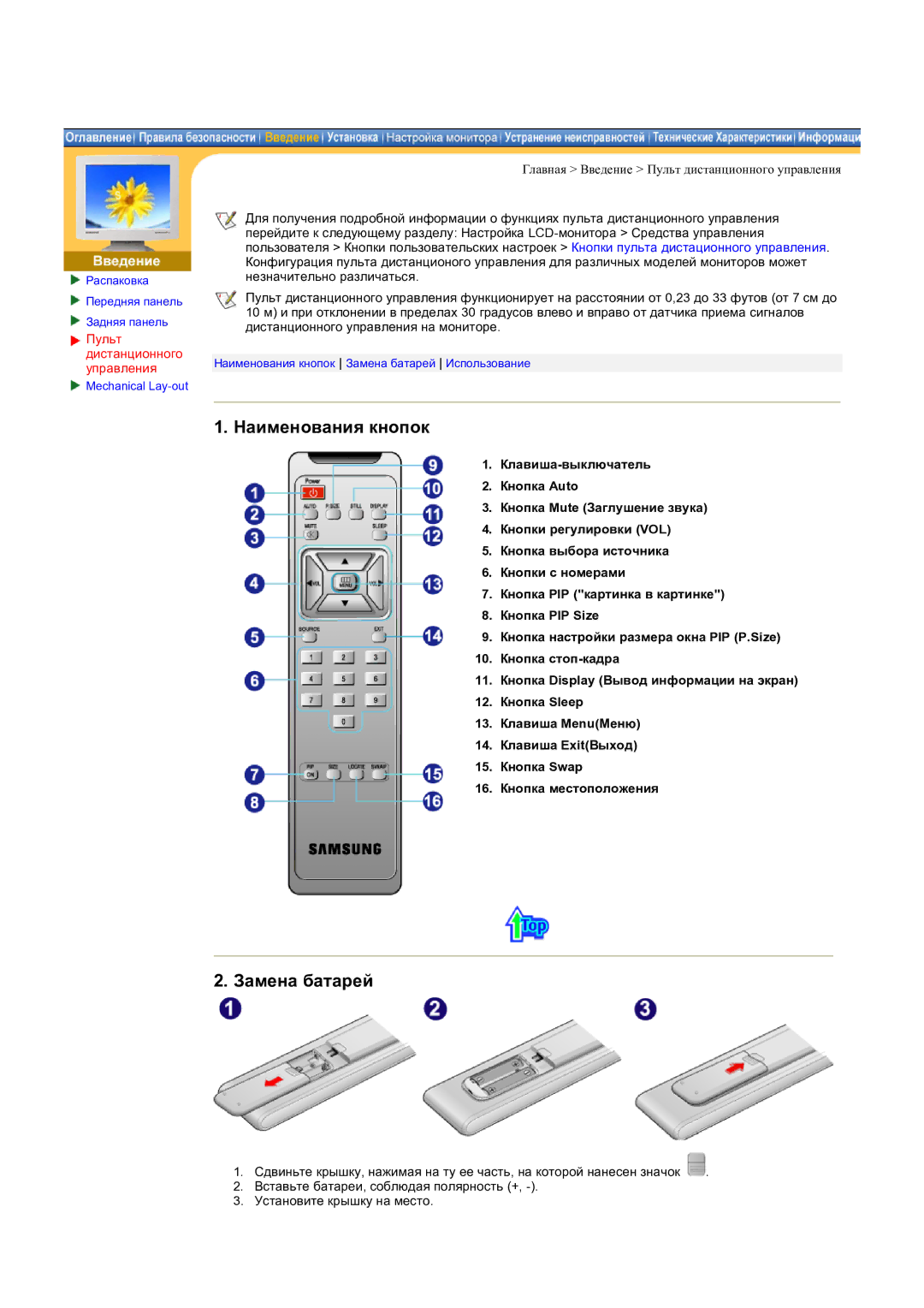 Samsung CK32PSNS/EDC manual Наименования кнопок, Замена батарей, Пульт Дистанционного Управления 