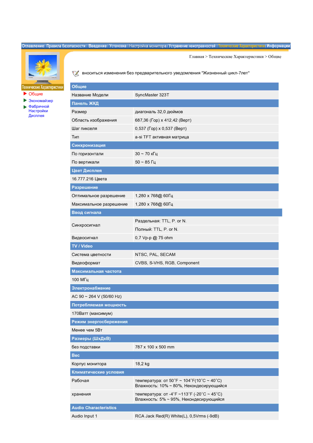 Samsung CK32PSNS/EDC manual Название Модели SyncMaster 323T 