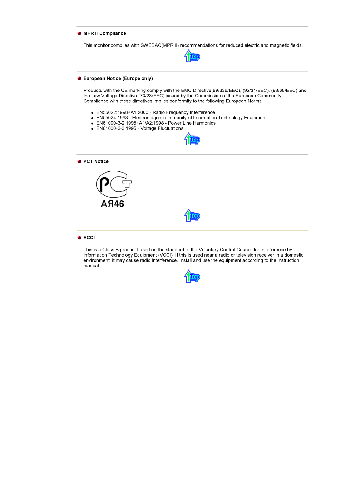 Samsung CK32PSNS/EDC manual MPR II Compliance, European Notice Europe only, PCT Notice 