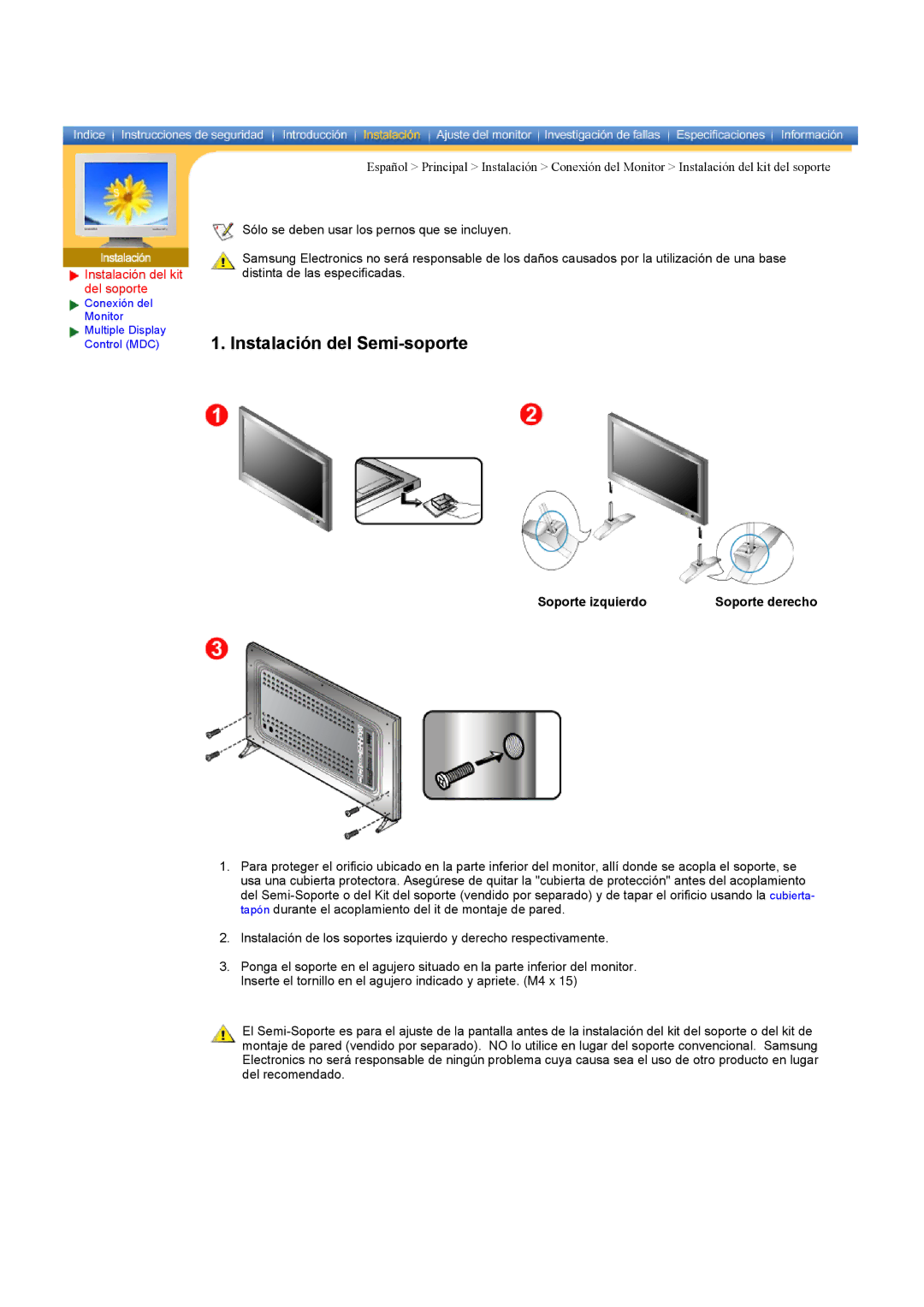 Samsung CK40BSNS/EDC, CK40PSNS/EDC manual Instalación del Semi-soporte 