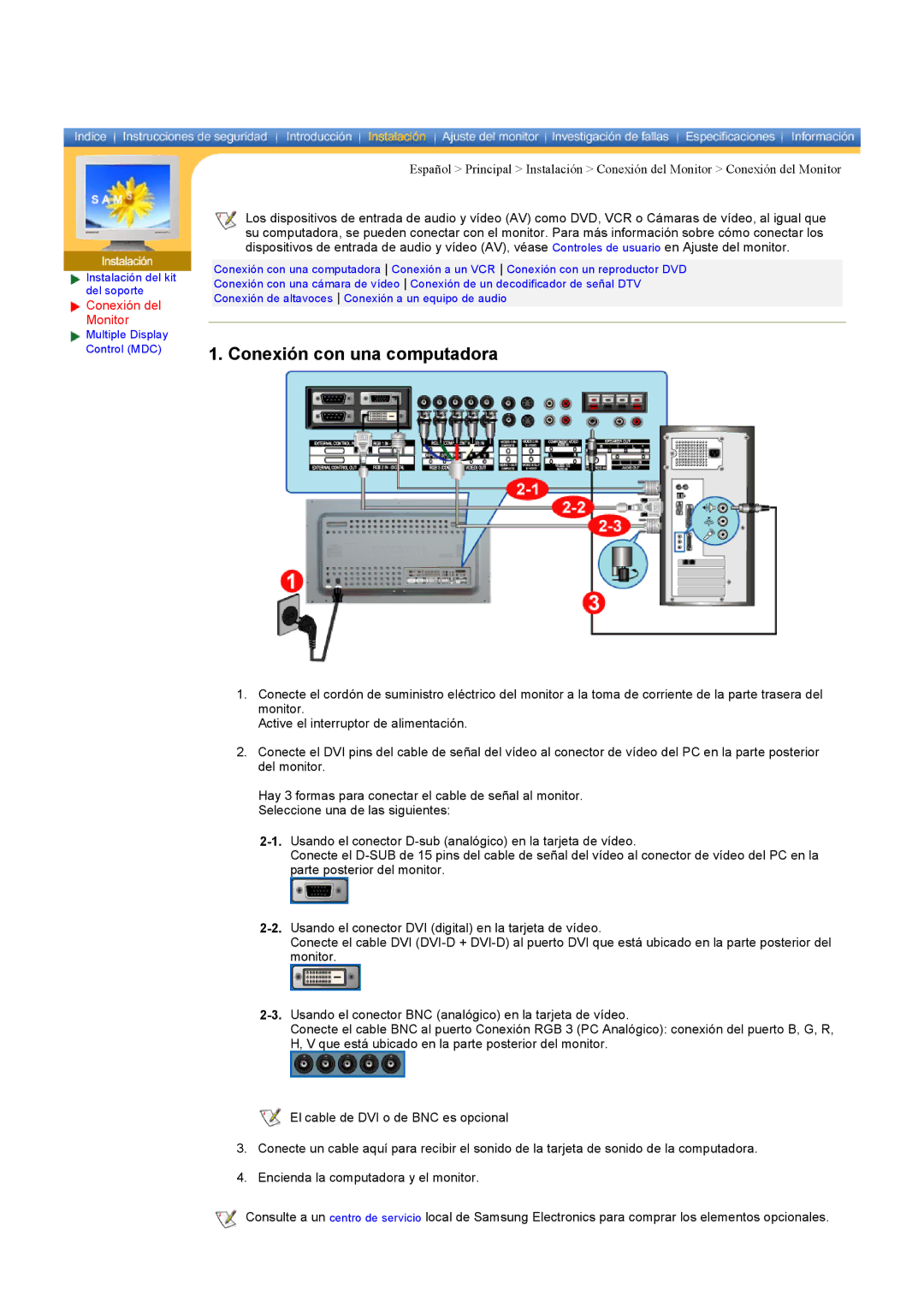 Samsung CK40BSNS/EDC, CK40PSNS/EDC manual Conexión con una computadora, Conexión del Monitor 