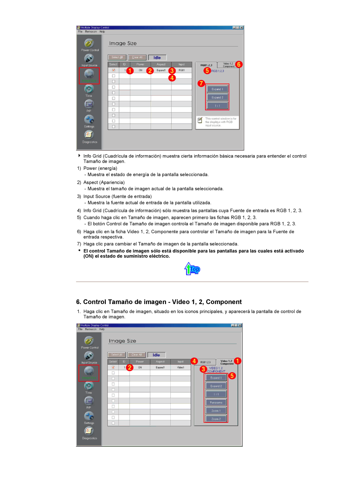 Samsung CK40PSNS/EDC, CK40BSNS/EDC manual Control Tamaño de imagen Video 1, 2, Component 